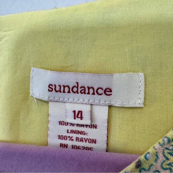 Sundance Yellow Purple Floral Sleeveless Shift Dress Womens 14 Modest Summer - Picture 3 of 10